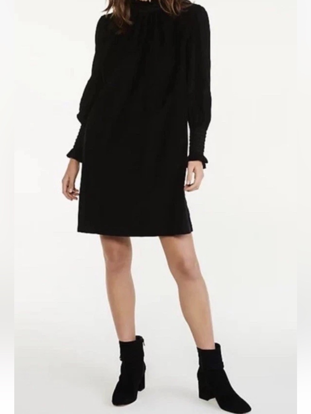 NWT Ann Taylor Black Pinwale corduroy smocked dress-Sz 14-smocked sleeves & neck